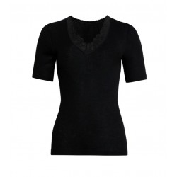 Tee-shirt dentelle Con-ta Laine/Modal Noir