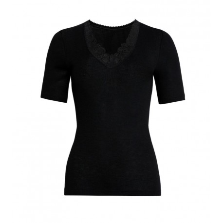 Tee-shirt dentelle Con-ta Laine/Modal Noir