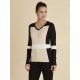 Pull Azay maille col V Beige/Noir