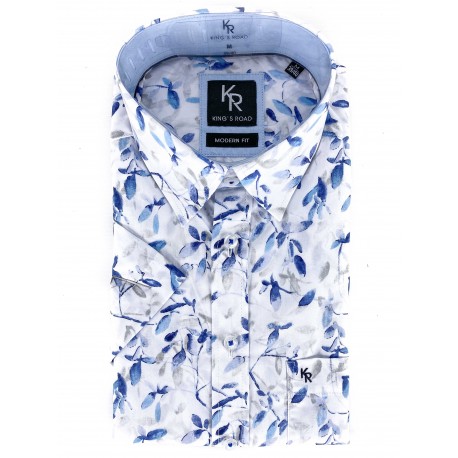 Chemise manches courtes King's Road Fleuri Blanc