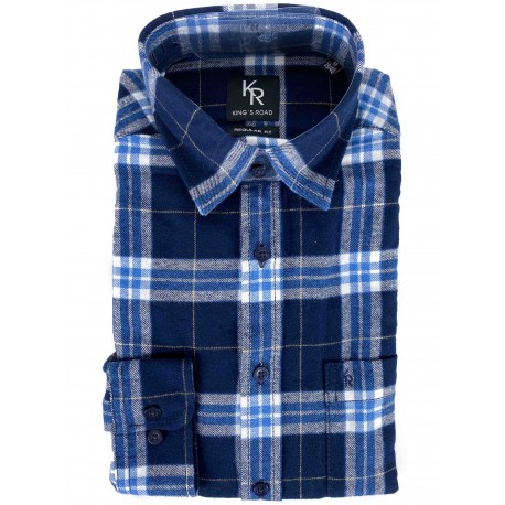 Chemise King's Road Flanelle - Blanc Bleu
