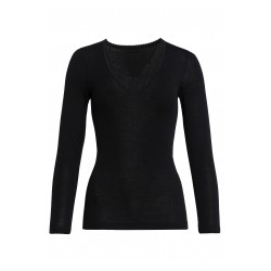 Tee-shirt manches longues dentelle Con-ta Laine/Modal Noir