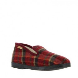 Pantoufle laine motif carreaux Bordeaux